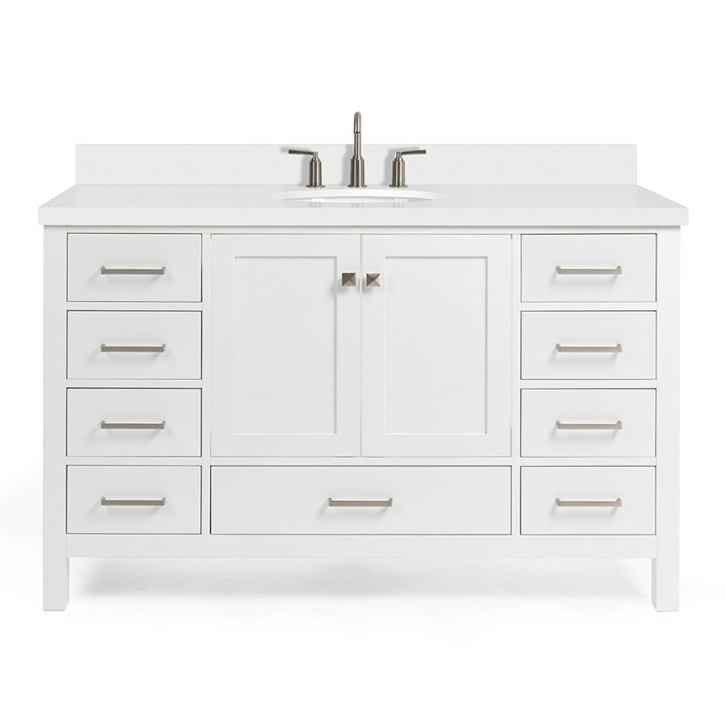 Ensemble de meuble-lavabo simple 55 po Cambridge, Blanc / nickel brossé, Ovale