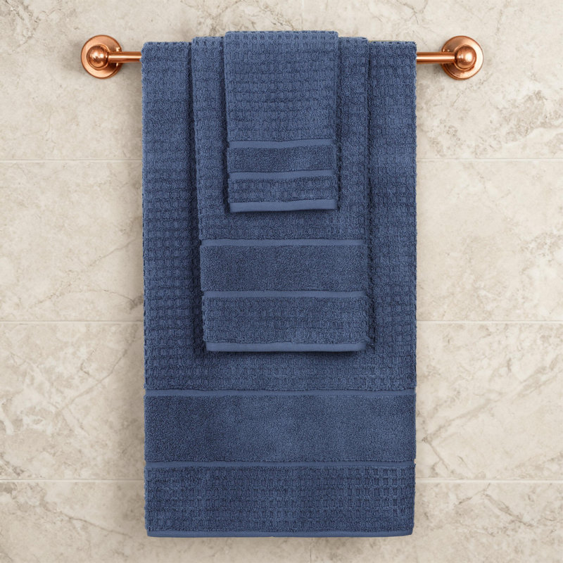  Zero-Twist Cotton Towel Set - Honeycomb Waffle Texture - Quick-Dry, Navy Blue