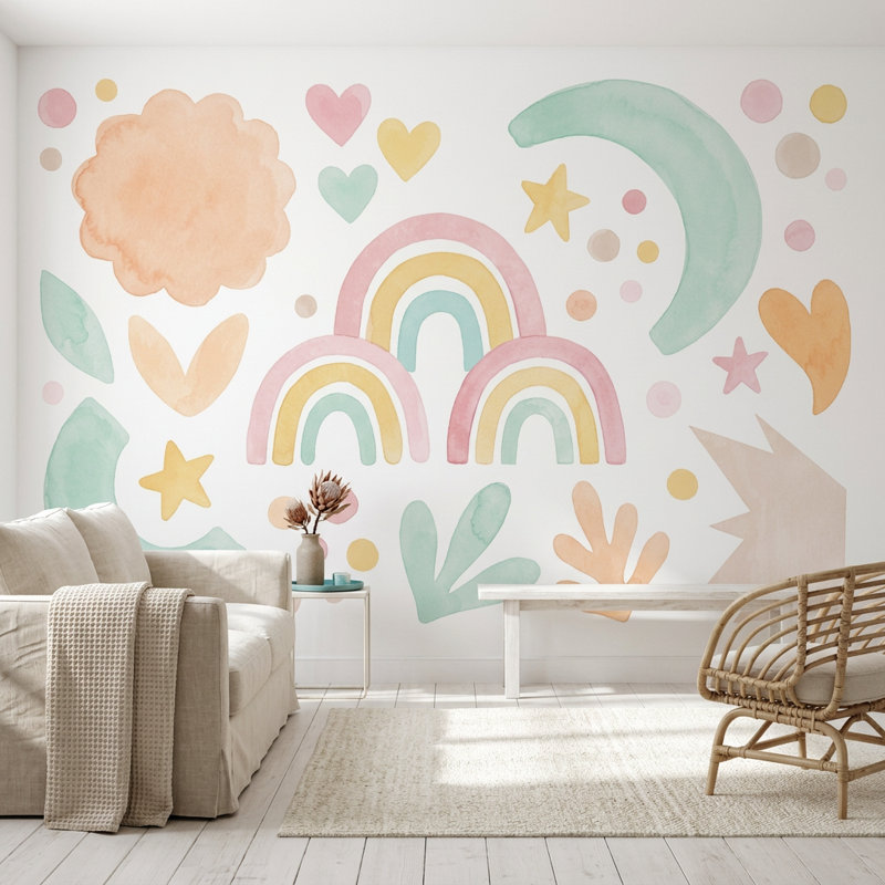 Papier peint blanc avec chambre d'enfant, 100 po x 96 po, Non tissé