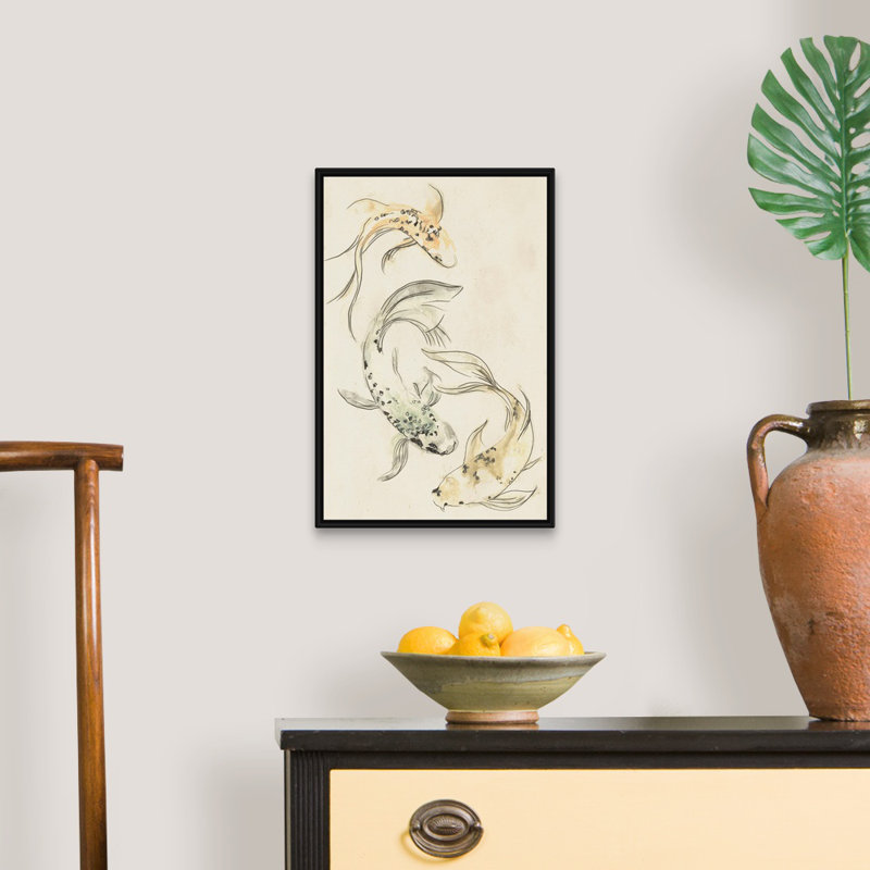 Koi Dance I, art mural sur toile, H 20 po x l 14 po x P 2 po, Cadre noir