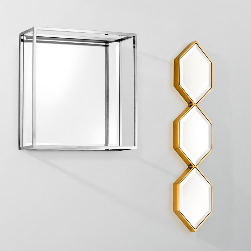 Saronno Flat Metal Beveled Wall Mirror, Gold