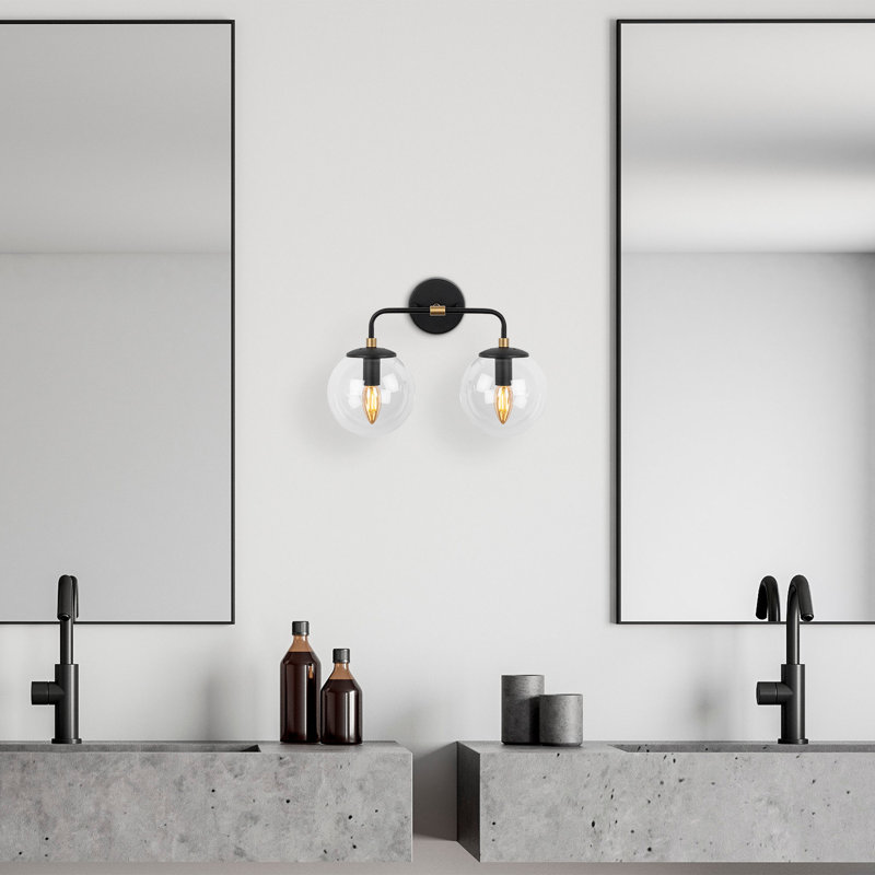 Industrial Wall Lamp with Metal Body & Glass Cap, Black & Antique Finish, 14.6 x 8.3 x 10.6 inches | 2 x E14 Socket, Max 40W | Perfect for Scandinavian & Country Decor, Stylish & Functional Lighting Solution