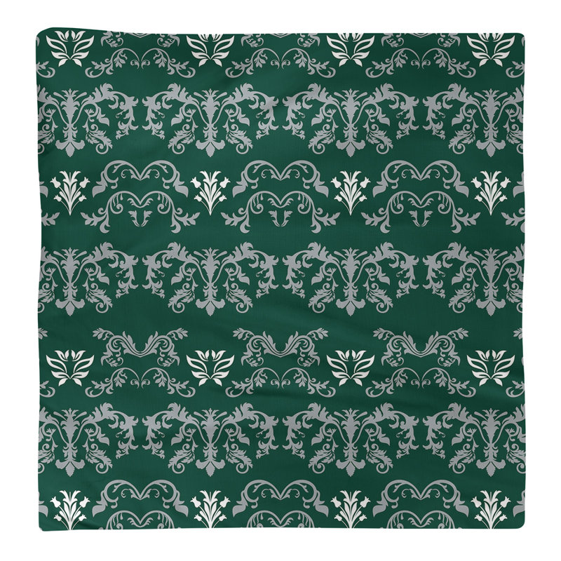 Damask Square Napkin, Gray/Hunter Green/White, Cotton