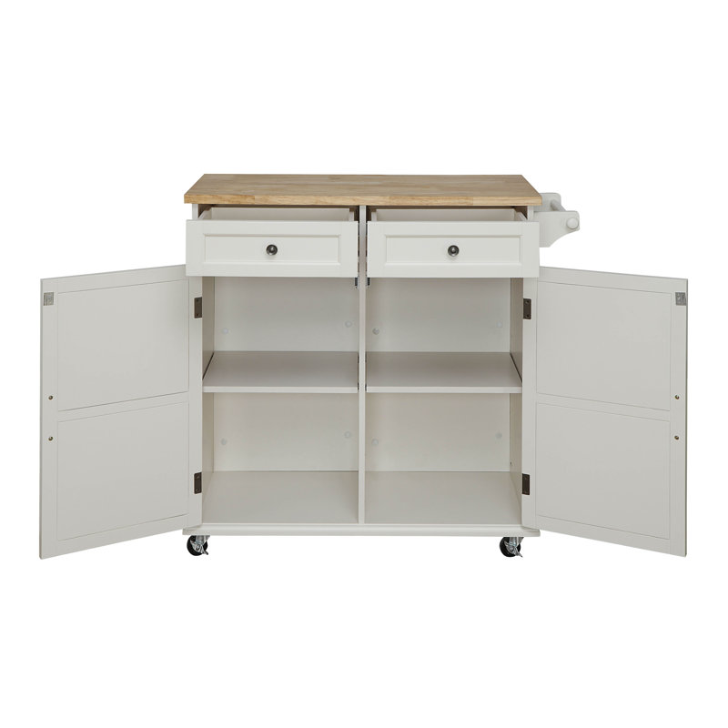 Ottery Solid Wood Top Kitchen Cart, Off-White