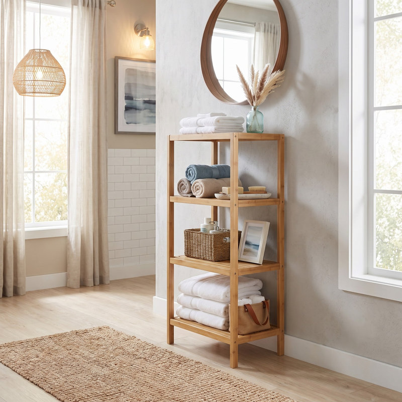 Nicieza Solid Wood Freestanding Bathroom Shelves, Natural