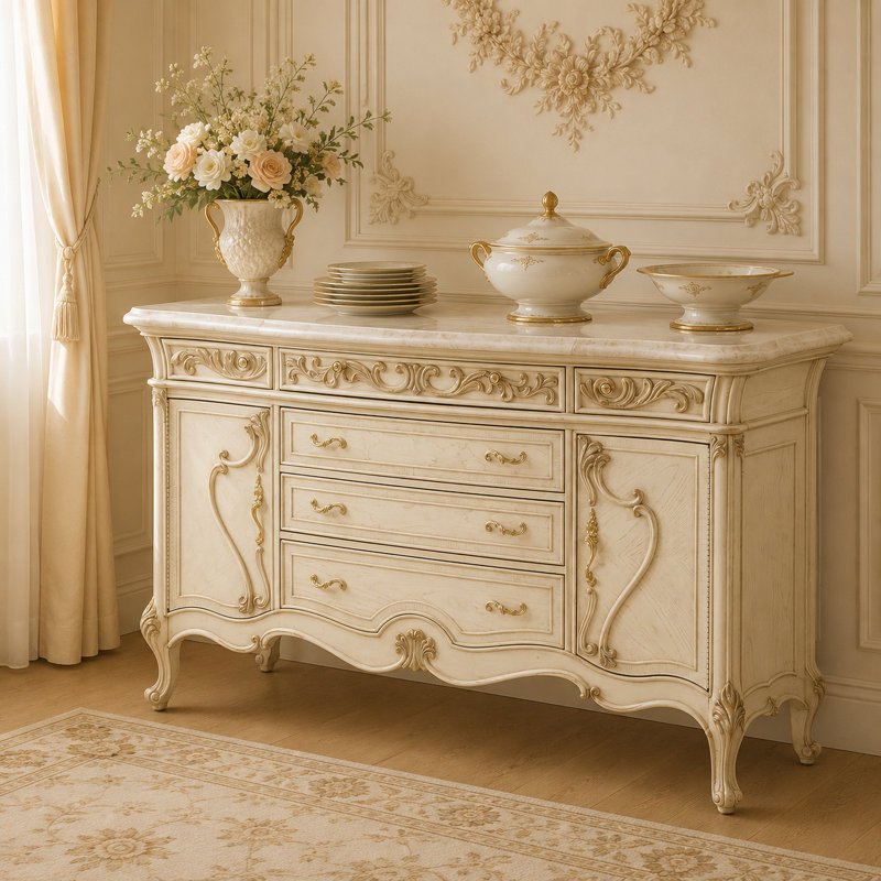  Platine De Royale 73" Wide Wood and Marble Sideboard - Champagne