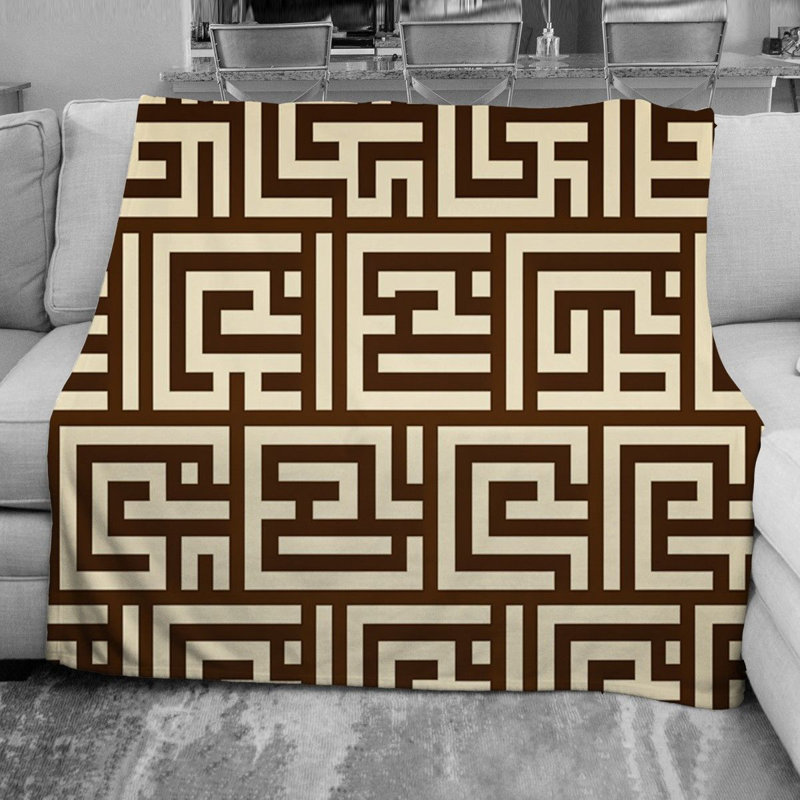 Couverture en molleton Greek Key, Jeté, Géométrique, Brun/beige