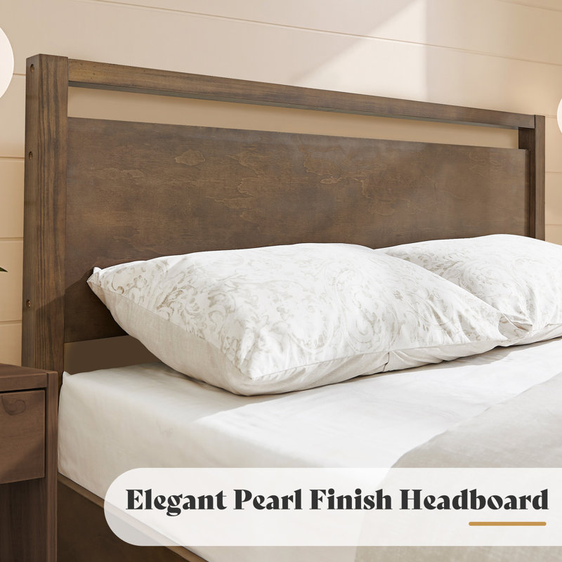 Bilal Solid Wood Bed Full With Pearlized Finish Headboard & Footboard, Dark Brown, Dark Brown, Full