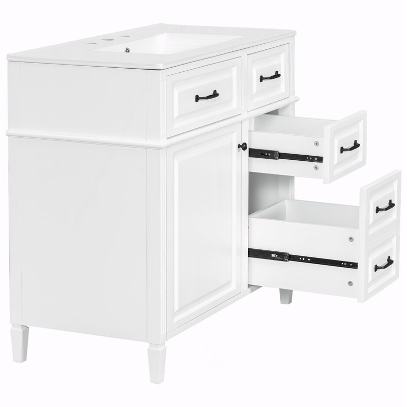 Meuble-lavabo de salle de bain avec comptoir en céramique, Noir, Blanc