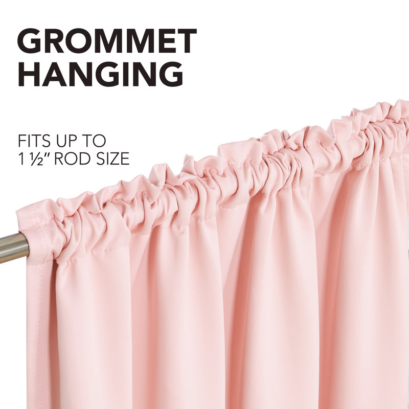 Deconovo 100 Percent Blackout with Liner Rod Pocket Curtain Panel Pair, 52" W x 63" L, Crystal Pink