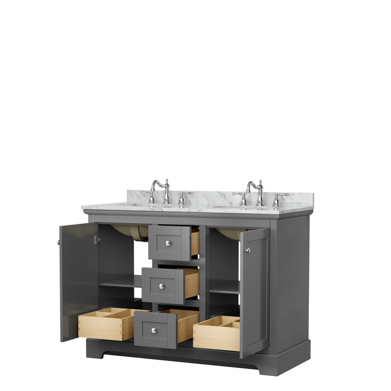 Ensemble de meuble-lavabo double 48 po Avery, Gris foncé, Chrome poli