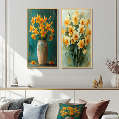 Bloom White Orange Still Life  Daffodils III - Daffodils Wall Art 2 Pieces Set