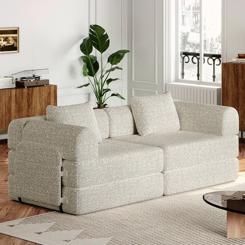 Le canapé-lit convertible de 72,4 pouces, le canapé en chenille, est livré avec deux poches de rangement latérales, deux coussins, un canapé-lit pliable confortable, adapté pour les salons, les chambres et les bureaux