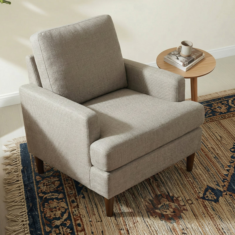 Upholstered Armchair with Square Arms, Orange Chenille