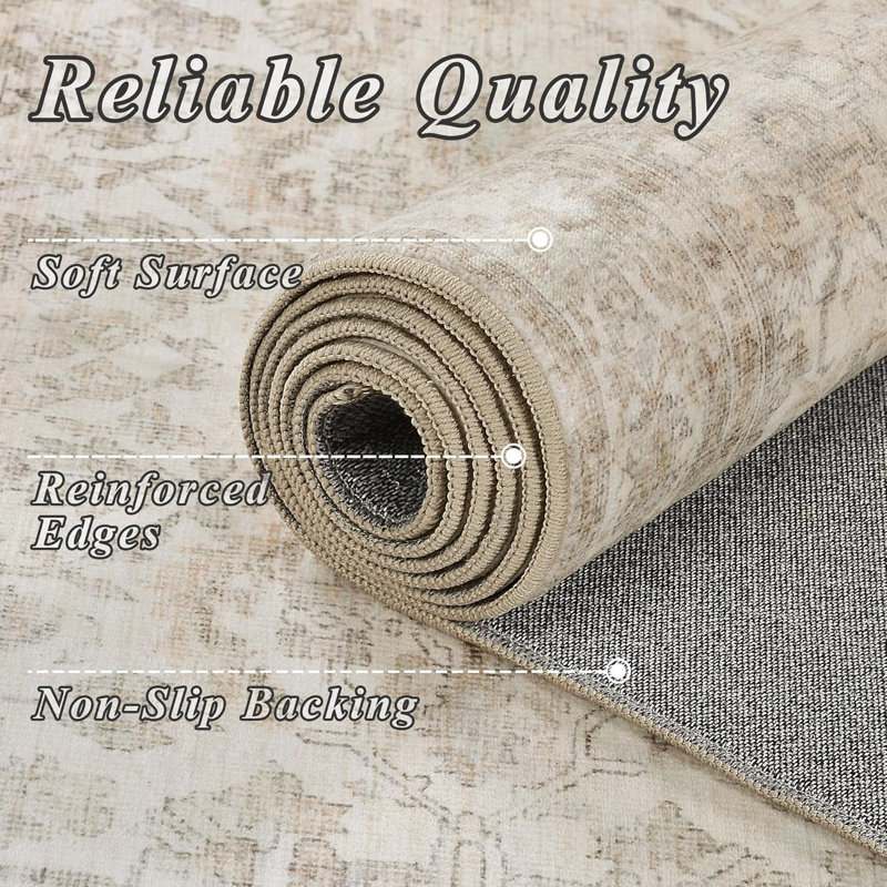 Tapis délavé lavable, antidérapant et doux, Rectangle 2'x3', Beige