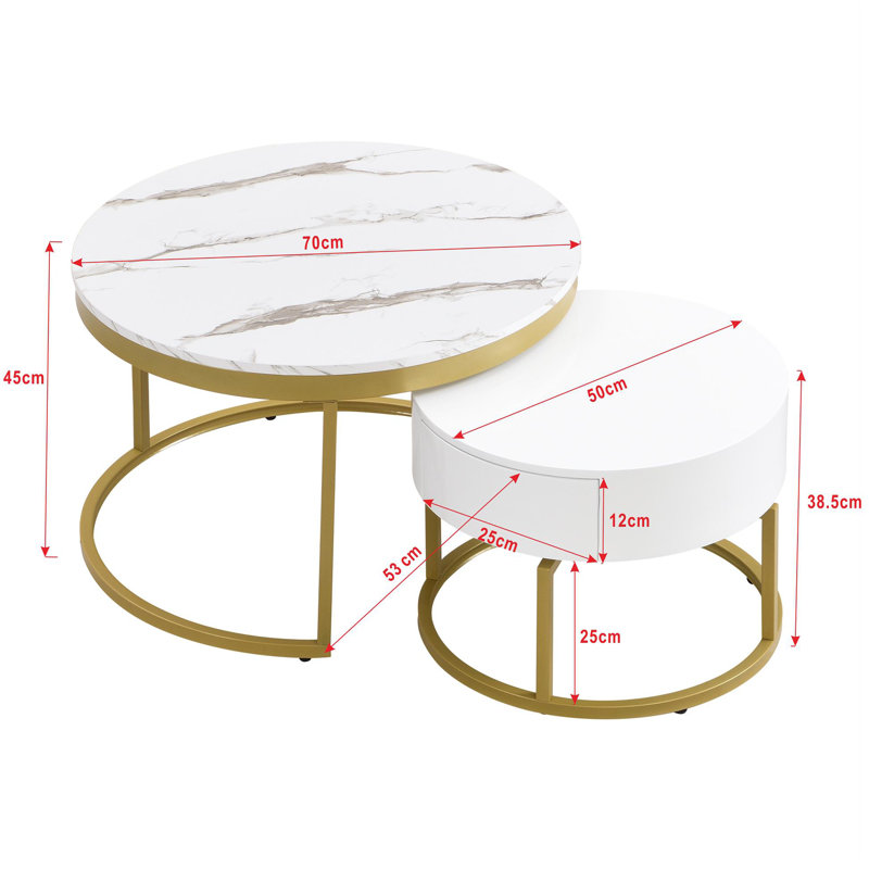 Rotating Round High Gloss Marble Pattern Round Side Table Set (Set Of 2)
