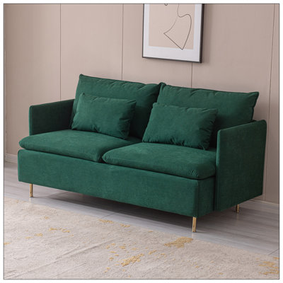 Modern Upholstered Loveseat Sofa,Emerald Cotton Linen---63.8"