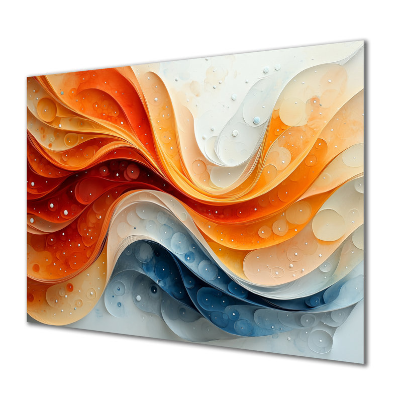 Fugue abstraite blanche et bleue en couleur IV - Spirales abstraites, art en métal, H 12 po x l 20 po