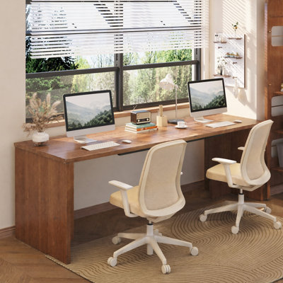 78" Extra Long Rustic Brown Solid Wood Computer Desk for 2 People, Double Workstation with Large Tabletop for Home Office & Gaming