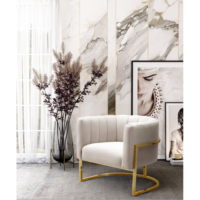 Velvet Barrel Chair, Cream