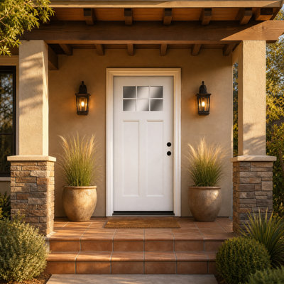36 in. x 80 in. Prehung Fiberglass Entry Door with 6-Lite Half Frosted Glass and 2-Panel Bottom, White Finish
