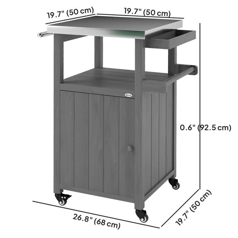 Table de barbecue avec plateau en acier inoxydable, table de four à pizza, gris foncé, bois
