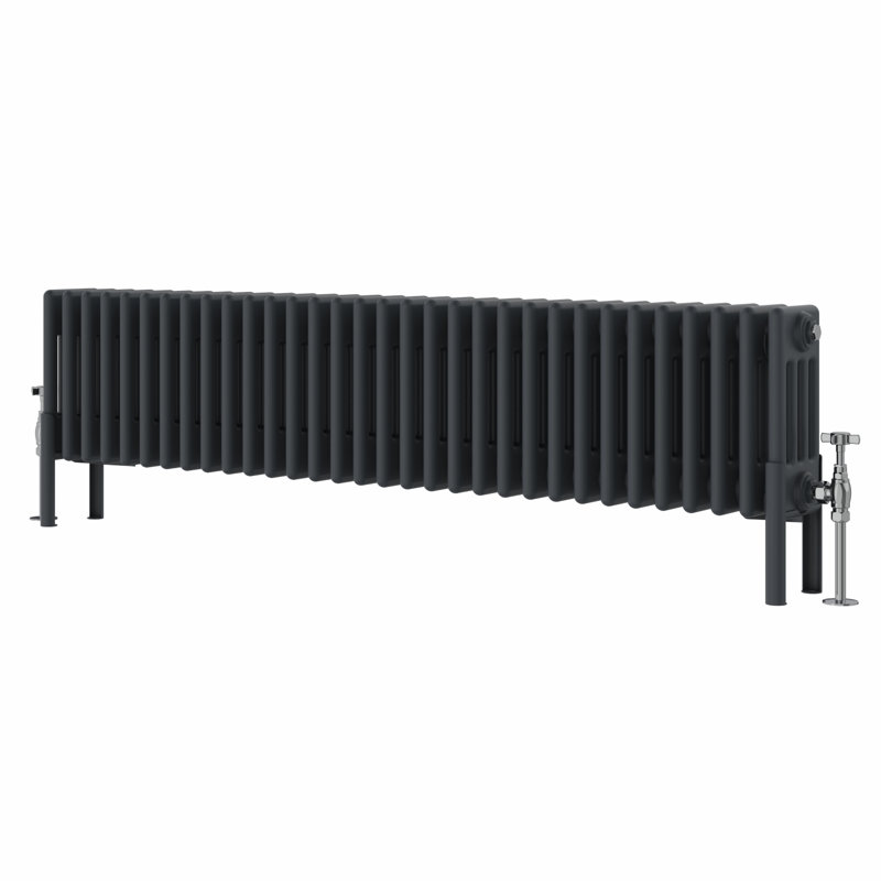 Altynay Horizontal Traditional 4 Column Radiator, Anthracite, 300mm H x 1460mm W x 140mm D