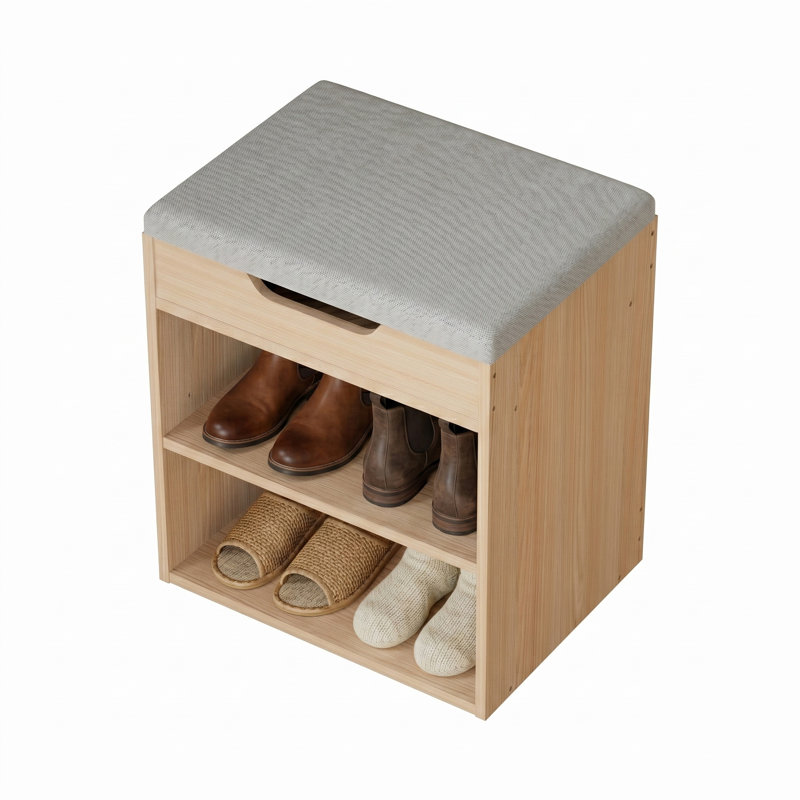 Banc de rangement rembourré pour chaussures avec armoire à 2 niveaux, Jaune