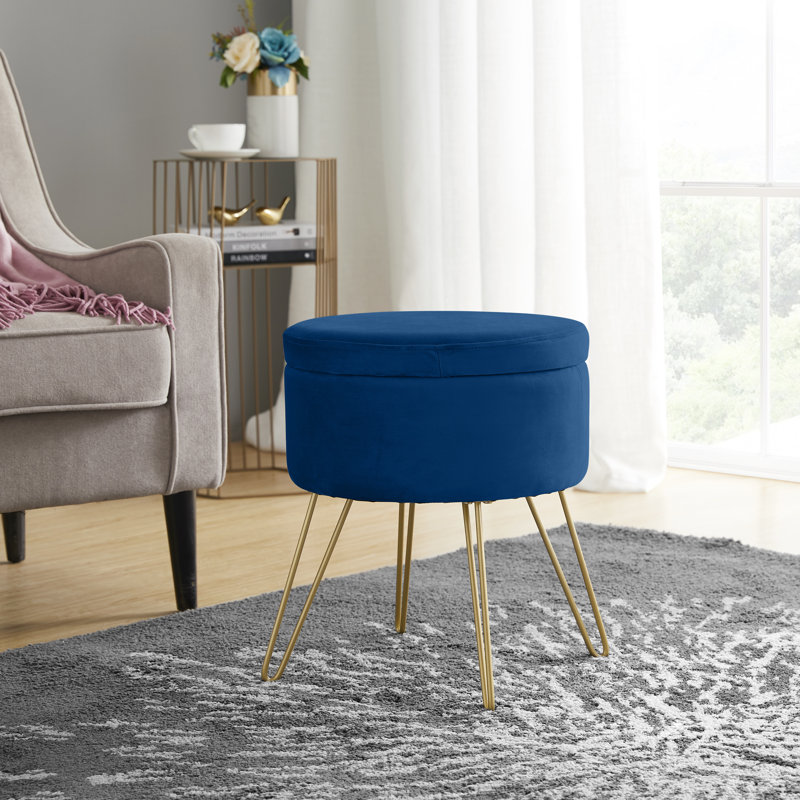 Wolfeboro Velvet Ottoman, Navy