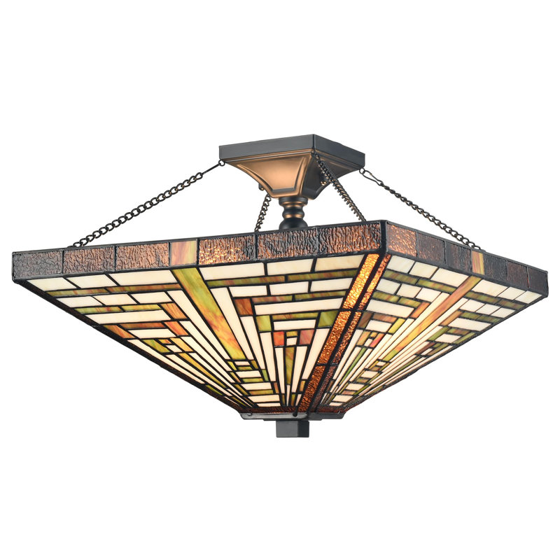 3 - Light Tiffany Style Semi Flush Mount