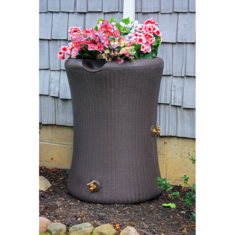 Willow 65 Gallon Brown Wicker Rain Barrel Planter
