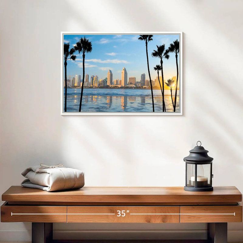 Horizon du centre-ville de San Diego, Cadre flottant blanc, 19 po x 13 po