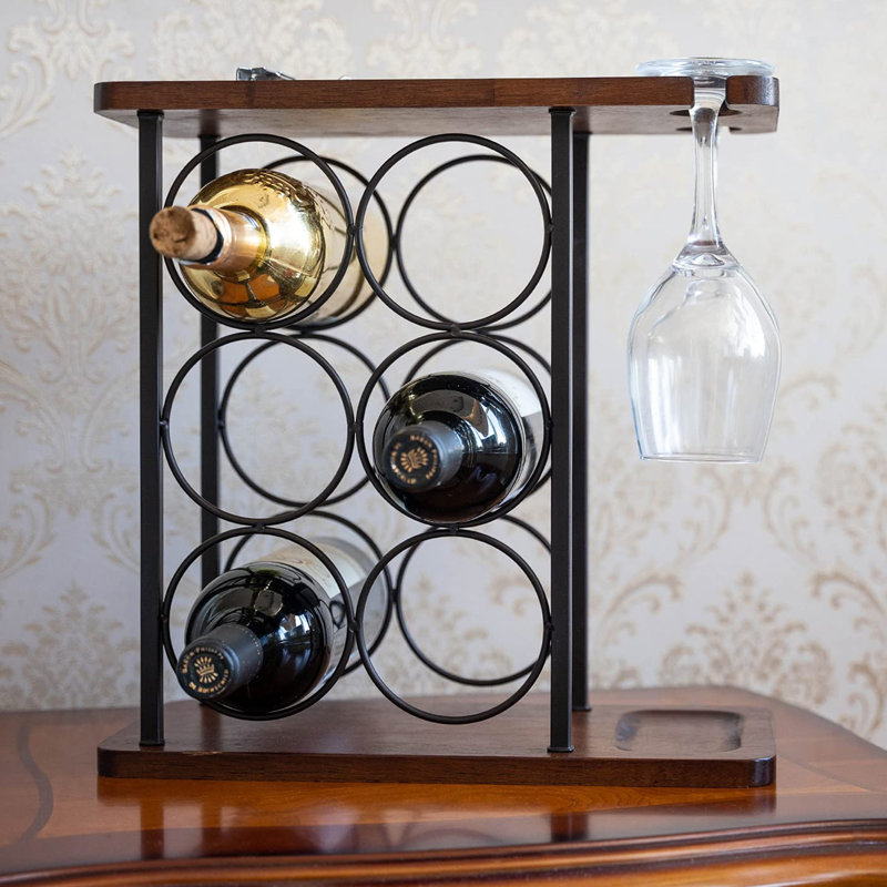 Blosse 6 Bottle Tabletop Wine Bottle & Glass Rack in Brown