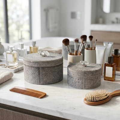 Boîtes décoratives rondes en cuir avec accent pierre de quartz