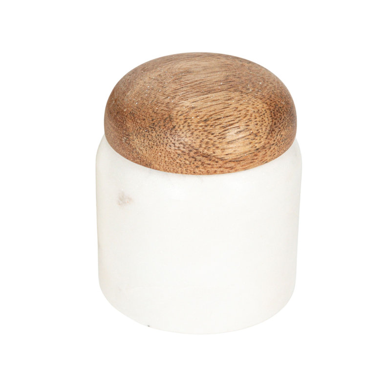 Marbre et marbrure en bois de manguier avec couvercle, Blanc, H 4 po x l 3 po x P 3 po