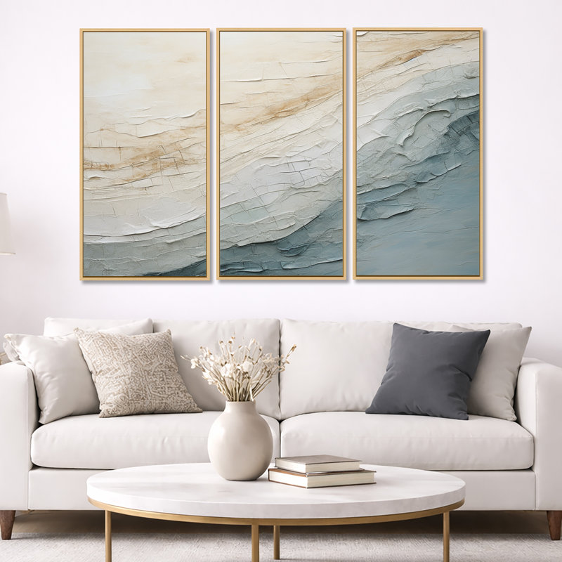 Minimalisme, vague bleue et grise, horizon I - ensemble de décorations minimalistes côtières, H 40 po x l 60 po x P 1 po