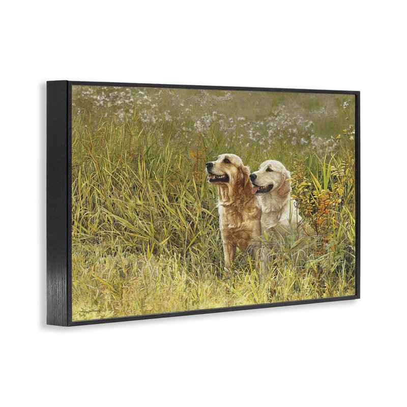 Happy Dogs Field Day, estampe numérique, conception de Sueellen Ross, H 12 po x l 18 po, Giclée encadrée noir minuit
