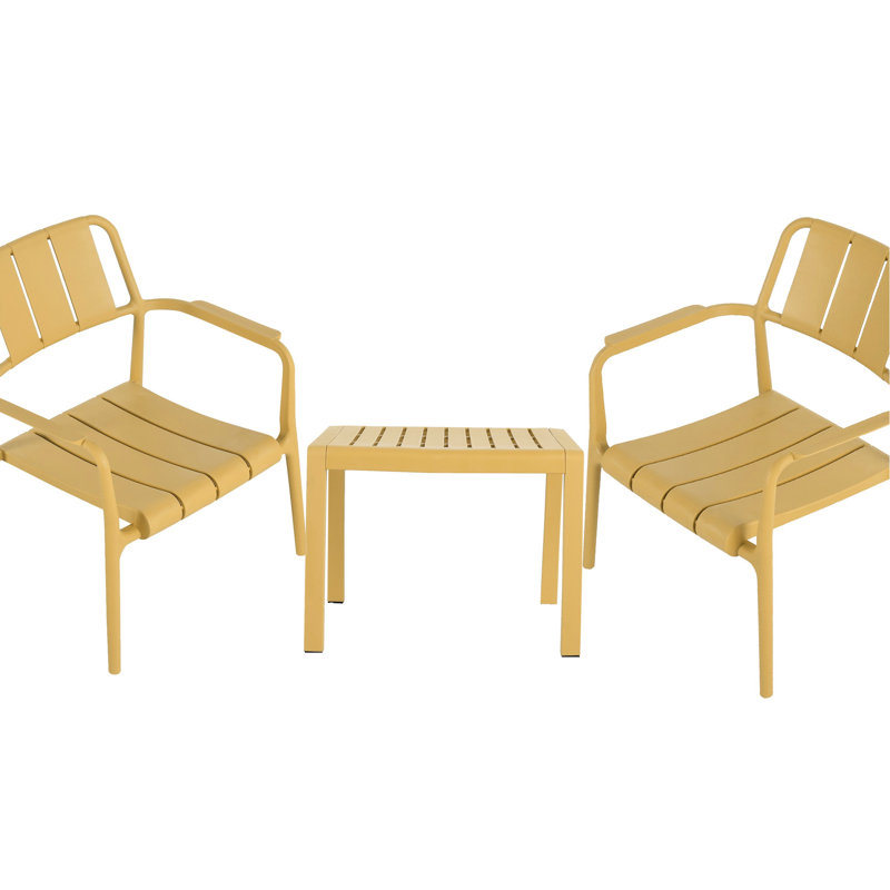 Indoor/Outdoor 2 Pp Single Chairs + Coffee Table In Vibrant Yellow, - Frame, Non-Slip Foot Pads, Ergonomic Comfort, Heavy-Duty Support, Hassle- Assembly -, Waterproof, Design, Space, 5 Setup