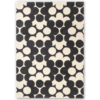 Wool Floral Area Rug in Black/Off-White