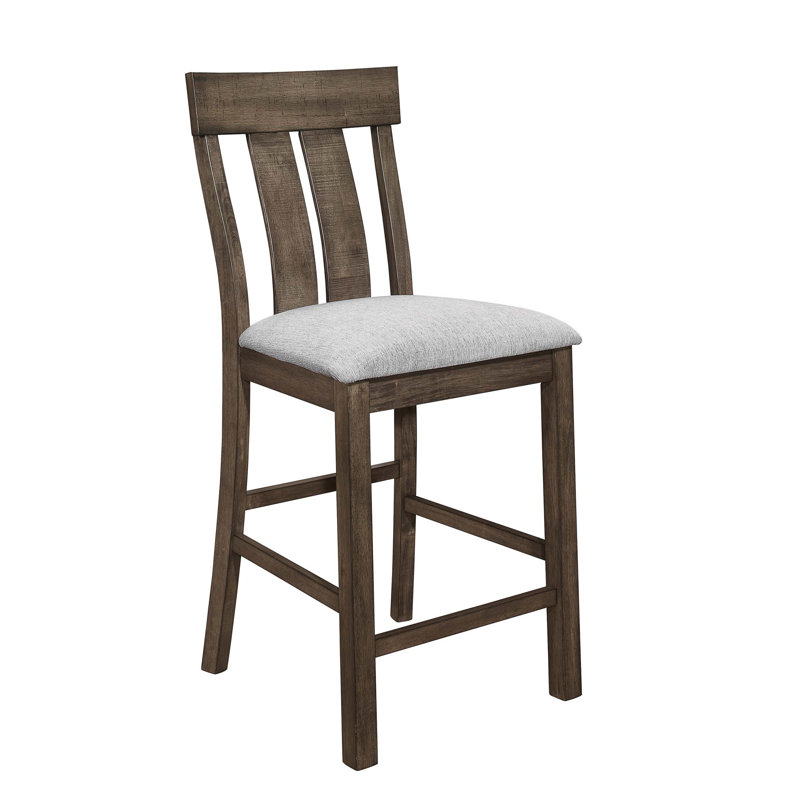 Chaise de salle à manger à hauteur de comptoir 2 pièces en chêne brun et gris, style campagnard rustique, hauteur standard, siège rembourré, mobilier en bois
