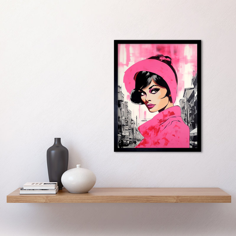 Bradlec Vintage Model In Downtown Street Retro Pink - Single Picture Frame Print