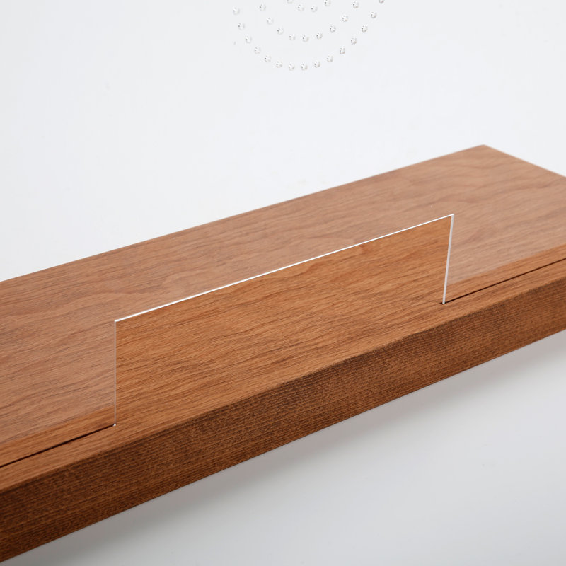 Dark Wood and Acrylic Tabletop Sneeze Guard with Speaker Holes