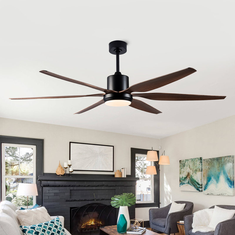 Ventilateur de plafond extérieur rustique d'intérieur 54 po avec lumière, 6 pales en ABS, télécommande, finition noir mat, 3 CCT à intensité variable, moteur à courant continu, tiges de 5 po et 10 po pour le salon de la chambre à coucher