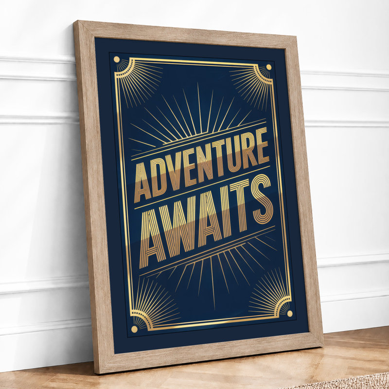 Adventure Awaits Art Deco - Framed Print, A2 - 59.4 x 42.0 cm, Oak