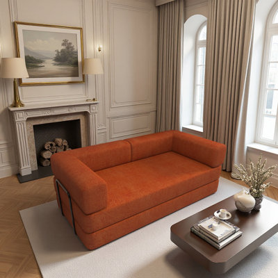 Canapé-lit convertible avec oreiller cylindrique, canapé-lit pliant en velours côtelé avec cadre de forme fixe, canapé-lit de salon pour salon, chambre à coucher, studio de détente (rouge orange)