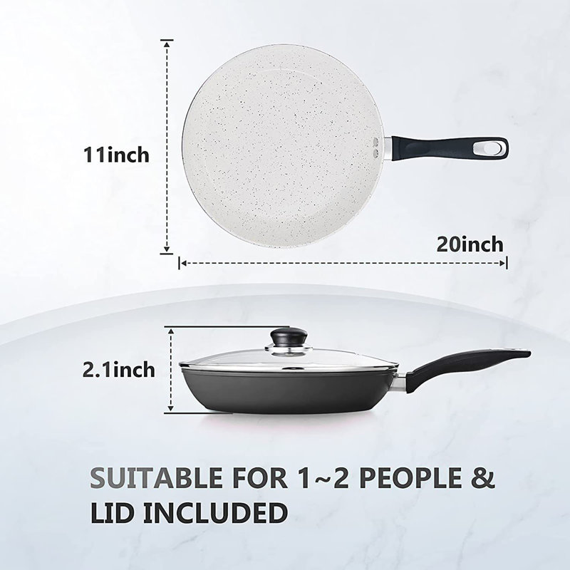 CS KOCHSYSTEME Aluminum Non-Stick Frying Pan with Lid, 9.5", Black/White
