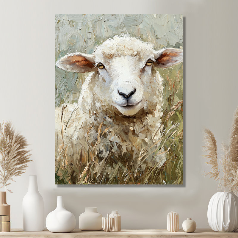 «Flock At Rest Sheep Portrait In The Grass I» - reproduction métallique, H 20 po x l 12 po