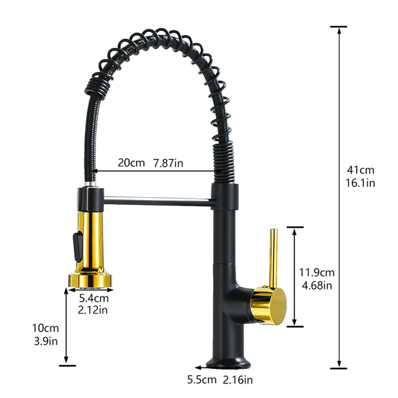 Luxury Black And Nickel Gold Kitchen Faucet With Pull Out , Single Lever, Enhanced Feature Incorporated, 360 Degree Swivel Function Sink Pull-Down Ceramic Filler, Save Time Money Installation