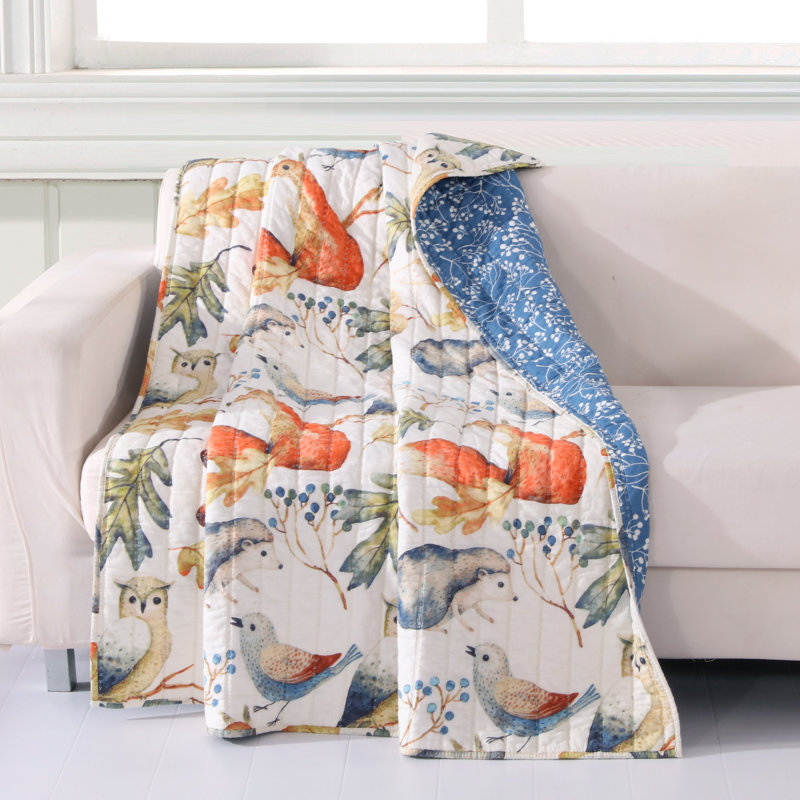 Willow Reversible Quilted Throw, Natural/Blue