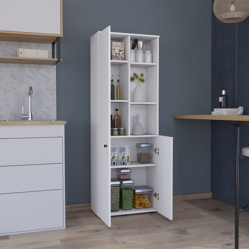 Konik 67-Inch High Storage Cabinet Kitchen Pantry With Three Doors and  Three Exterior Shelves, White